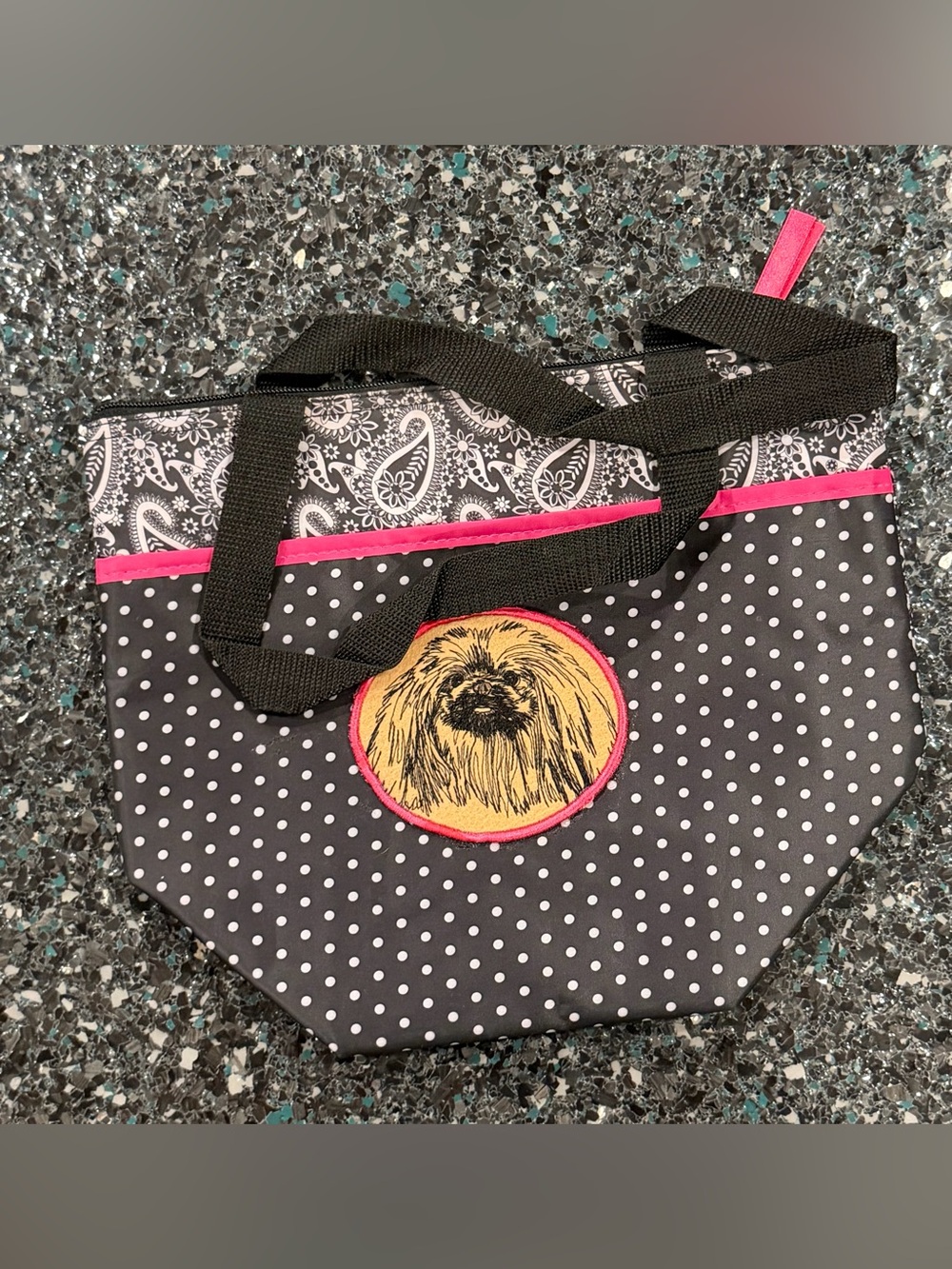 Pampered Chef Insulated Lunch Tote Bag Zipper Closure w/ Pekingese Dog